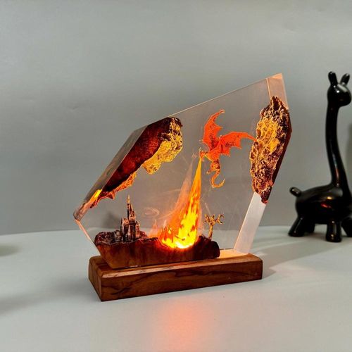 Fire Dragon Resin Art Lamp - Vintage Style Mythical Lighting for Bedroom Decor