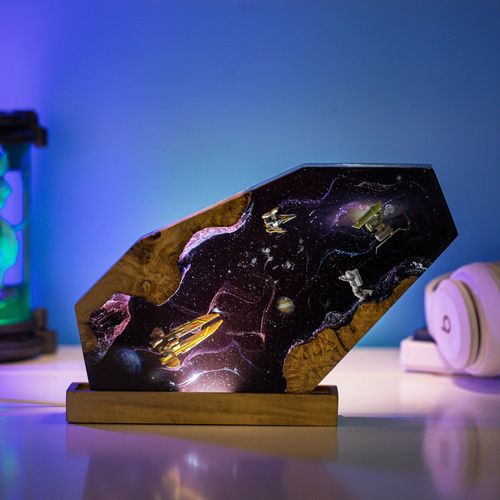 Spaceship Resin Art Lamp - Handmade Aviation Collectible