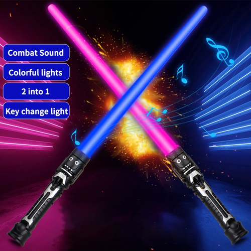 Children Colorful Glowing Sword Toys Laser Sword Lightsaber Red and Blue Double Saber Telescopic Music Cosplay Cool Flashing Toy