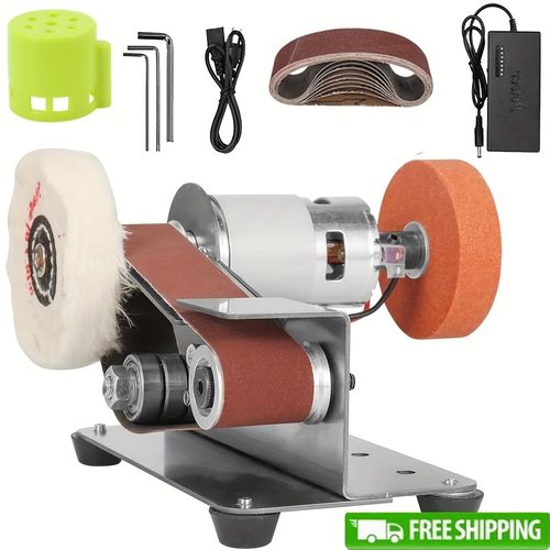 Compact Belt Sander Compact Mini Electric Belt Sander | 7 Adjustable Speeds & 10 Belts - Grinder Sharpener Polisher Machine for Knife Making, Wood & Metal Working, DIY Crafts - 110V with US Plug, Includes Accessories