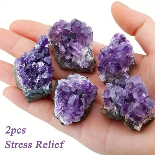 2PCs Purple Natural Amethyst Treatment Stone Energy Stone Healing Crystal Mysterious Energy Decoration