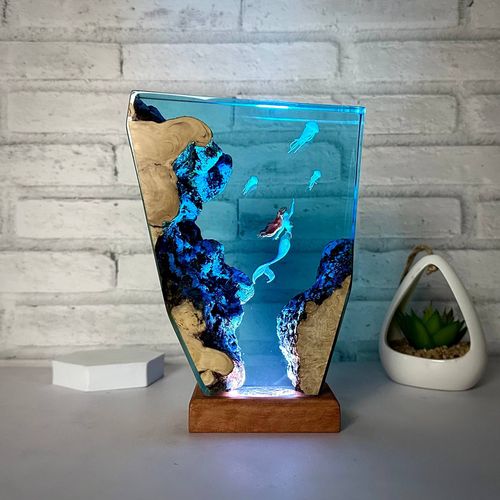 Mermaid jellyfish Beach & Diver-Inspired Resin Lamp – Ocean Series for Nautical Homes