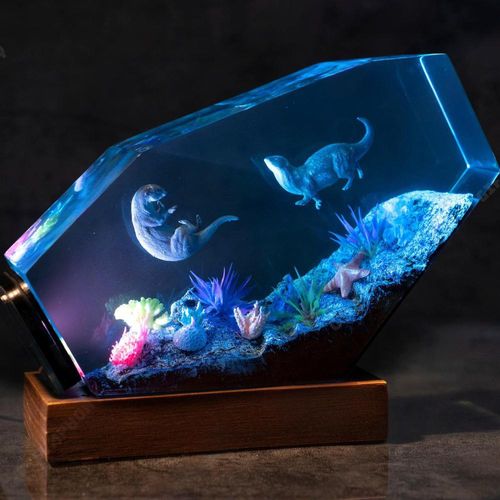 otter Unique Resin Lighting – Ocean Series Lamp with Diver for Living Room Focal Point