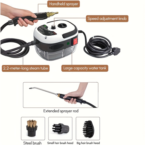 Steam Cleaner High Temperature And High Pressure Steam Cleaner Kitchen Range Hood Cleaning Machine 6-speed Adjustable Powerful Cleaning 229°F,105°C High Temperature Disinfection With Extended Curved Rod Nozzle 3 Brushes, US Standard
