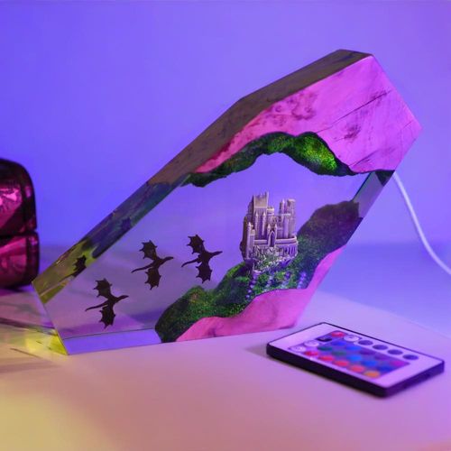 Enchanted castle Outdoor-Ready Dragon Resin Art Lamp - Weatherproof Resin Dragon Lighting