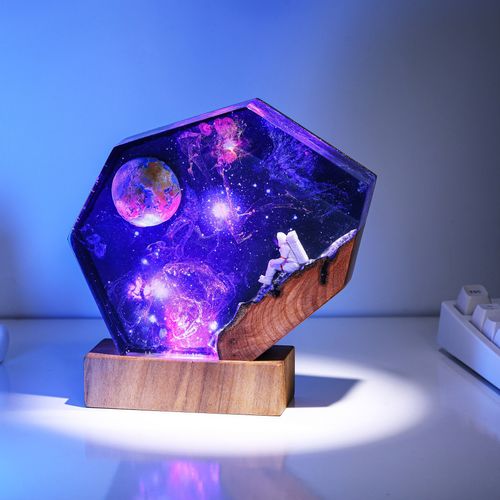 Space Resin Art Lamp with Spaceship Design - Home Decor Must-Have