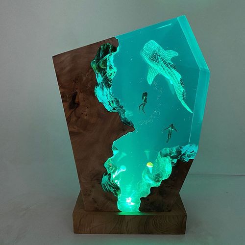 Undersea whale shark and divers Nautical Decor Must-Have – Ocean Series Resin Lamp with Diver