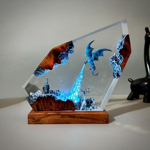 Ice Dragon Handcrafted Dragon Resin Lamp - Colorful LED Art Light for Gaming Room