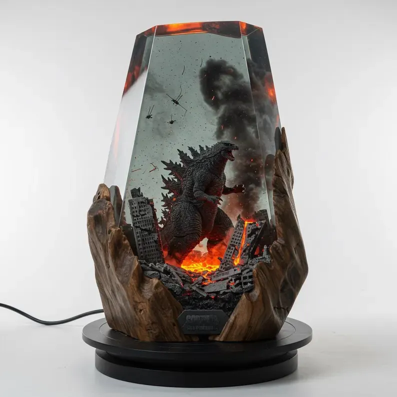 Godzilla Monster Resin Art Lamp - Vintage Sci-Fi Decor for Game Room