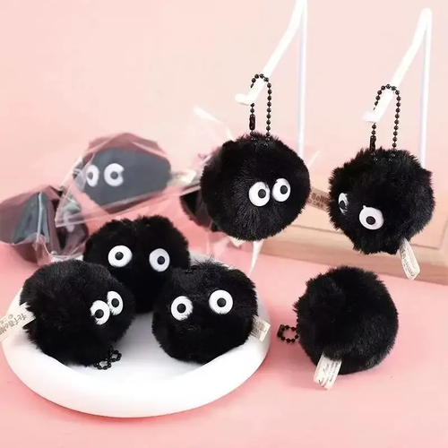 5or10PCS Pet Play Coal Ball Figurines Keychains Accessories Cute Plush Black Coal Ball Cartoon Bag Pendants