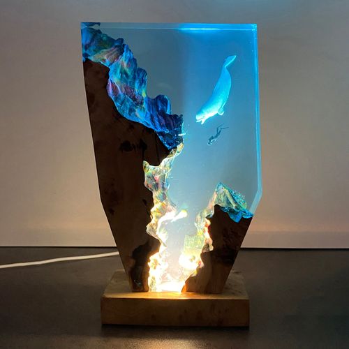 Dolphin and diver Ocean Series Resin Lamp: Diver Decor That Shines Bright in Nautical Rooms
