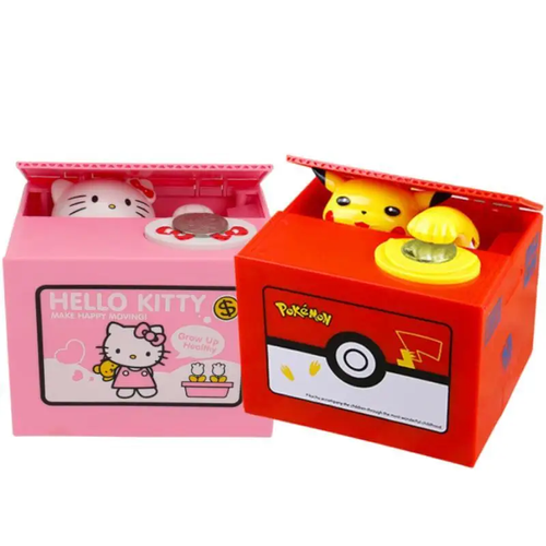 Pokemon Hello Kitty Piggy Bank Action Figure Anime Cartoon Pikachu Electronic Plastic Money Box Steal Coin Kid Toys Gift
