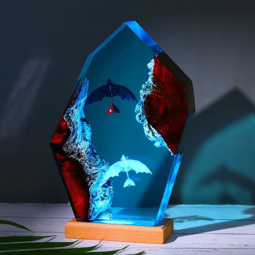 Toothless and light fury Luxury Dragon Resin Art Lamp - High-End Resin Sculpture Lighting for Hotels