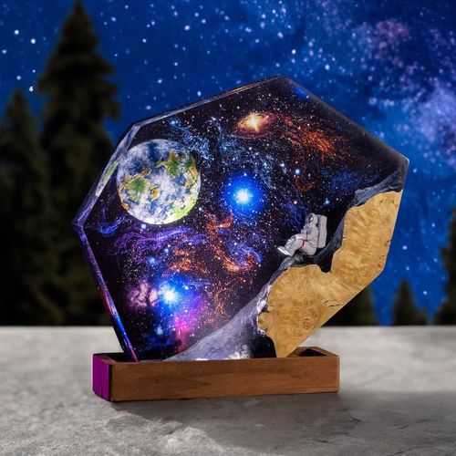 Space Resin Art Lighting - Astronaut & Spaceship Design