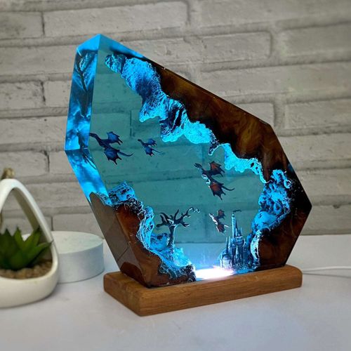 Fire and ice dragon Vintage Dragon Resin Art Lamp - Retro Mythical Lighting for Cafe Decor