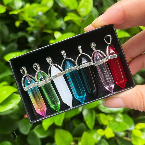 7pcs set Bullet Shape Healing Pointed Chakra Beads Crystals For Jewelry Making Home Office Décoration Christmas Birthday Busine