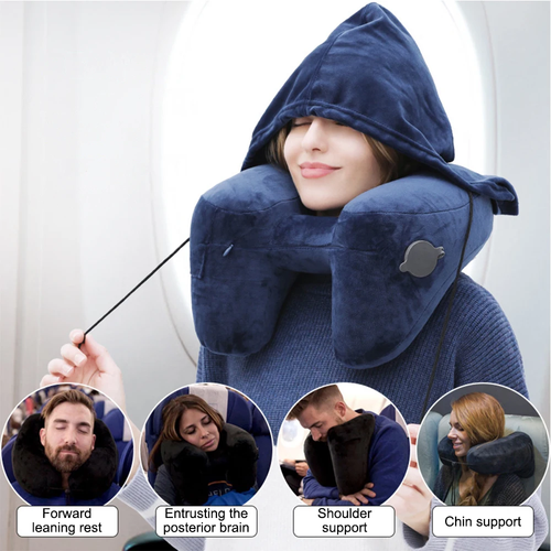 Portable U-Shaped Pillow H-Shaped Inflatable Pillow Travel Neck Pillow Inflatable Neck Pillow With hood Car Neck Rest Cushion