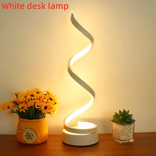 Modern Minimalist Spiral Lamp  Modern Minimalist Spiral Table Lamp - Touch Lamp with USB C Charging Ports, 3 Way Dimmable LED Bedside Lamp for Bedroom, Living Room, Desk, Bulb Included (Black＆White)