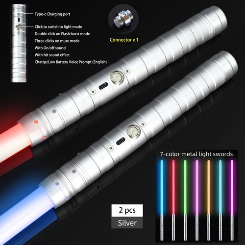 Upgraded 7-Color Metal Handle Light Sword: Rechargeable, 2-in-1 with 3 Sound Effects – Perfect Cosplay Prop & Gift for Christmas, Halloween, Birthdays, Thanksgiving, and Festive Gatherings