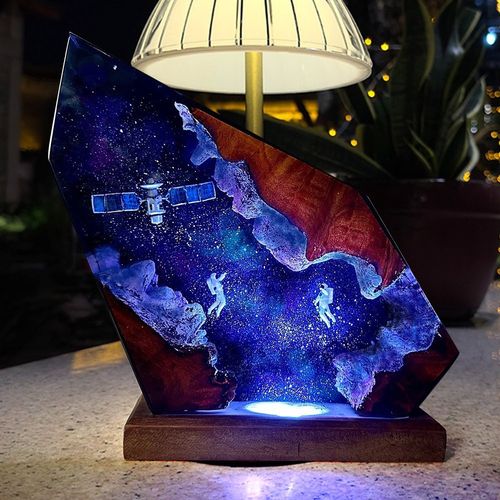 Satellite astronaut ,Space Themed Resin Lamp - Astronaut Decor Gift Idea