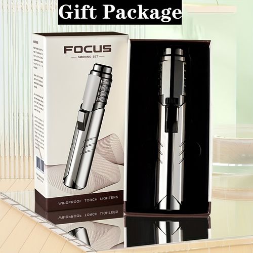 1800° High Temperature Spray Gun Butane Gas Lighter Metal Outdoor Windproof Blue Powerful Flame Blowtorch Jet Lighter Welding Tool Gift Box Packaging (without Butane Gas)