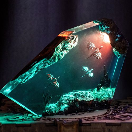 Fire and ice Dragon Resin Art Lamp: Indoor Decorative Resin Dragon Lamp with Remote Control
