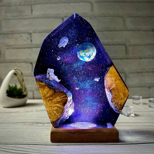 Outer Space Resin Art Lamp - Unique Aviation Decor Piece