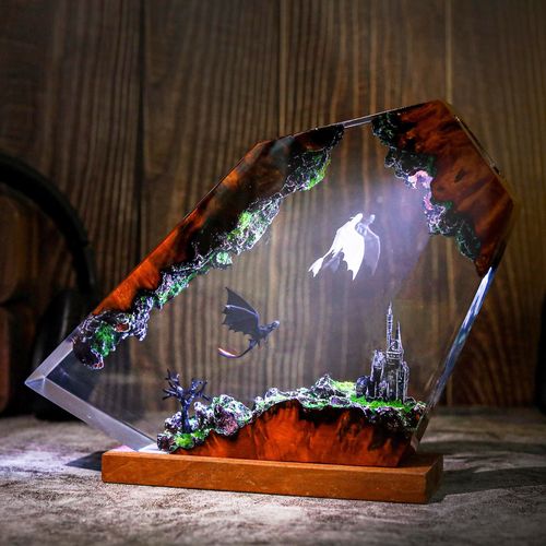 Toothless and light fury Dragon Resin Art Lamp with Timer - Automatic On-Off Resin Decor Lamp