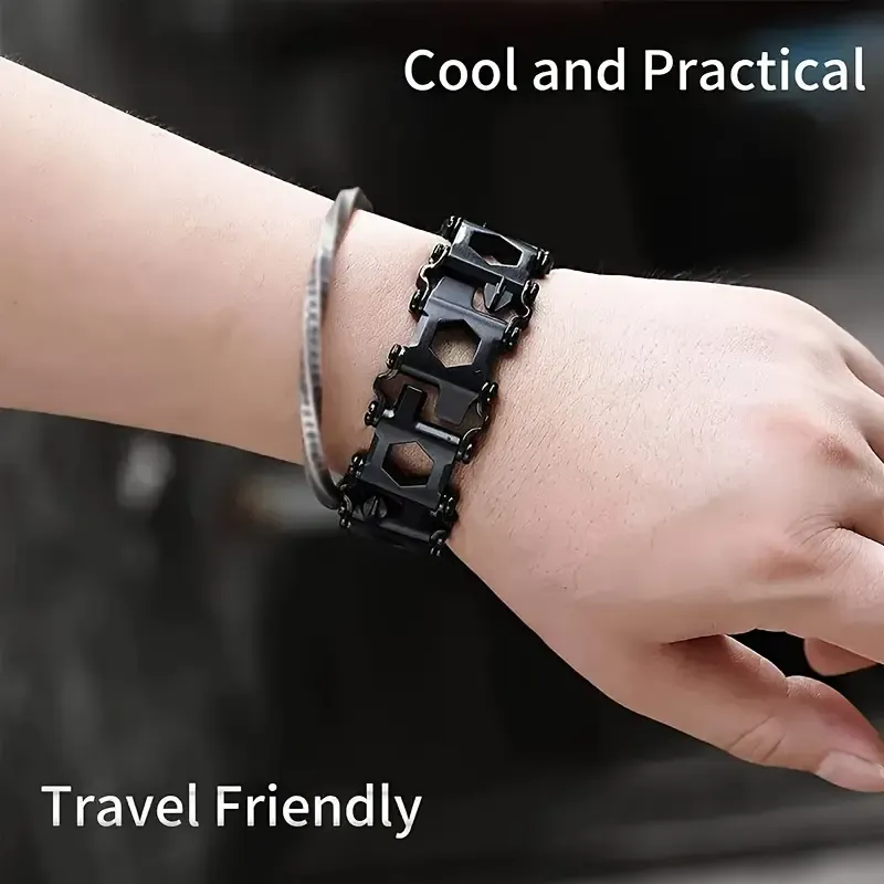 29-in-1 Multifunctional Stainless Steel Tool Bracelet - Portable, Wearable, Survival and Emergency Multi-Tool for Outdoor Activities (Default Black, Please Note Silver)