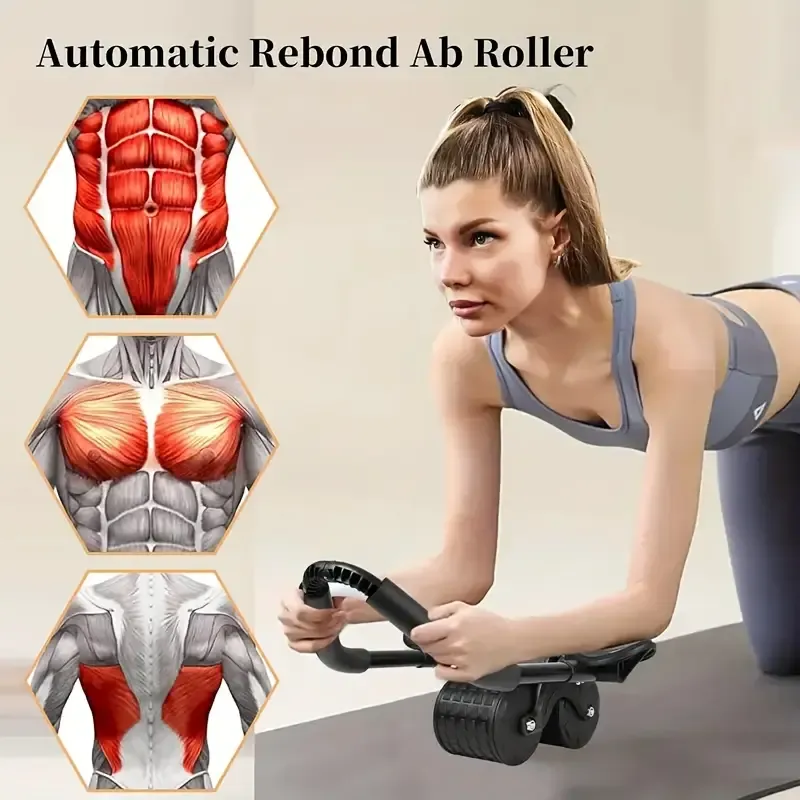 1 Abdominal Muscle Roller with Knee Pads & Timer - Automatic Rebound, Durable Silicone & Super Elastic Fiber, Elbow Support, Black - Ideal for Core Strength Training