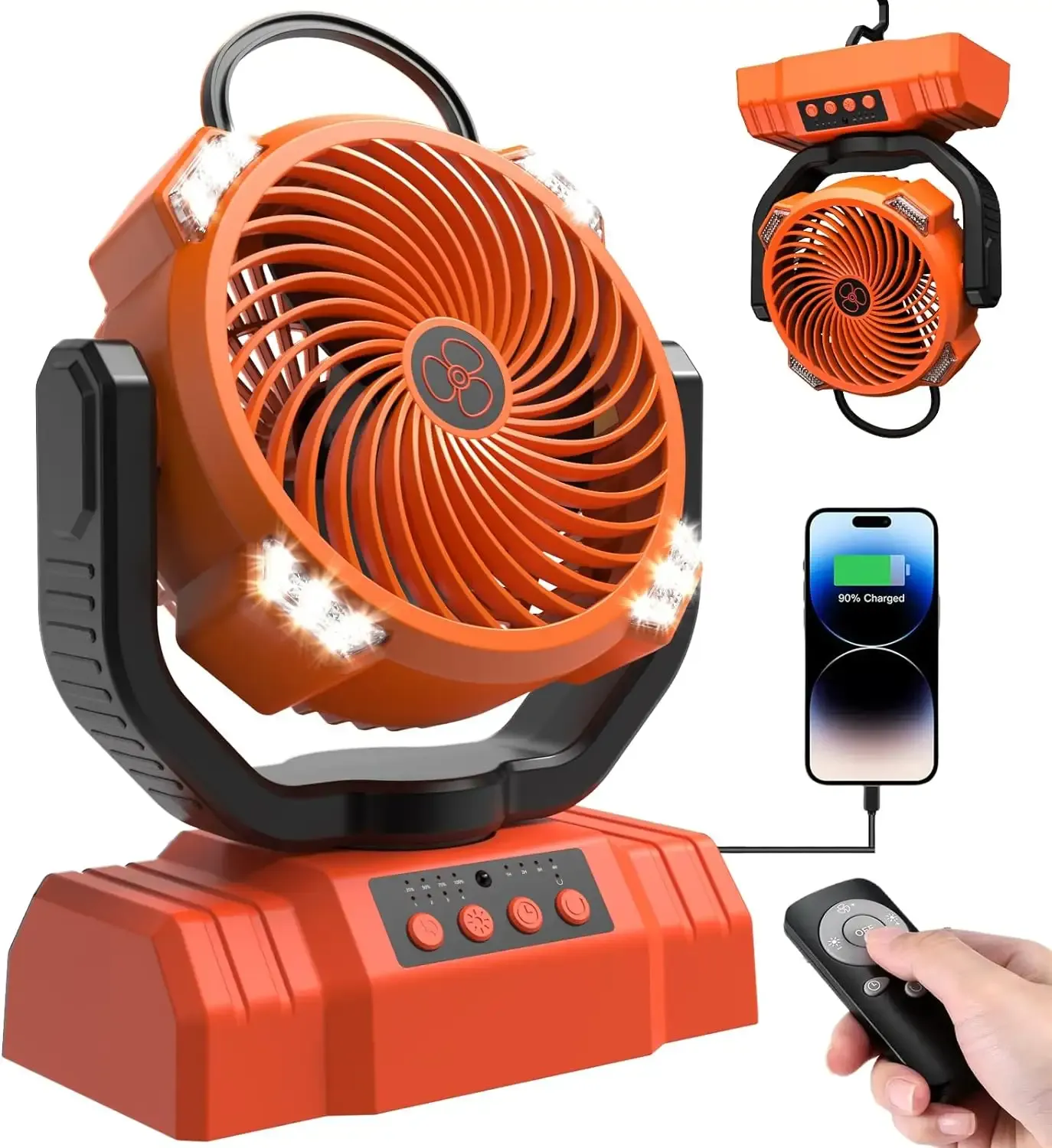 Camping Fan with LED Lantern 10000mAh Battery Rechargeable Portable Tent Fan with Hanging Hook Remote Timer for Car RV Emergency