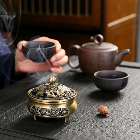 Copper Lotus Incense Burner - 360° Heat-Resistant Dual Use for Incense, Meditation & Home Decor, Limited Gold Edition