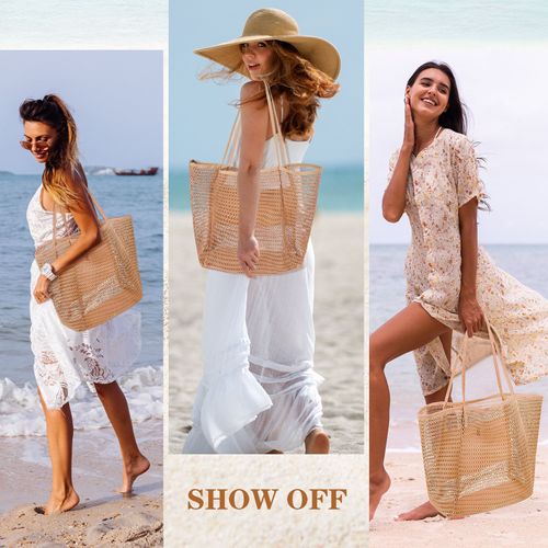 Multi-Function Beach & Shopping Tote – Casual Durable with Inner Zipper Pocket
