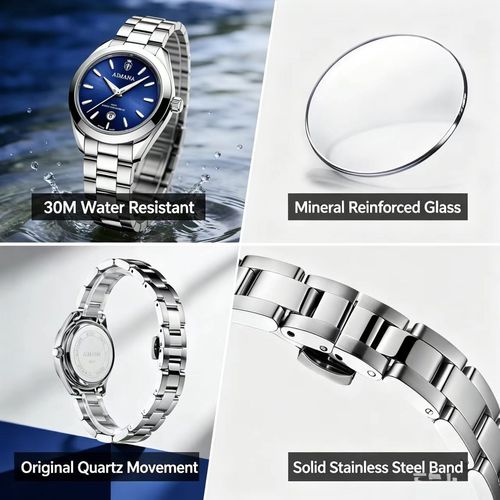 Tropical ocean-inspired design radial texture bright sunlight deep blue gradient Women's wristwatch
