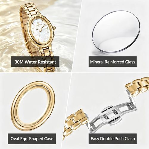 Warm Gold Case Elegance Timeless StyleOval Dial Ladies Quartz Watch