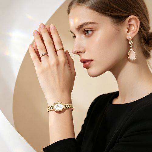 Warm Gold Case Elegance Timeless StyleOval Dial Ladies Quartz Watch