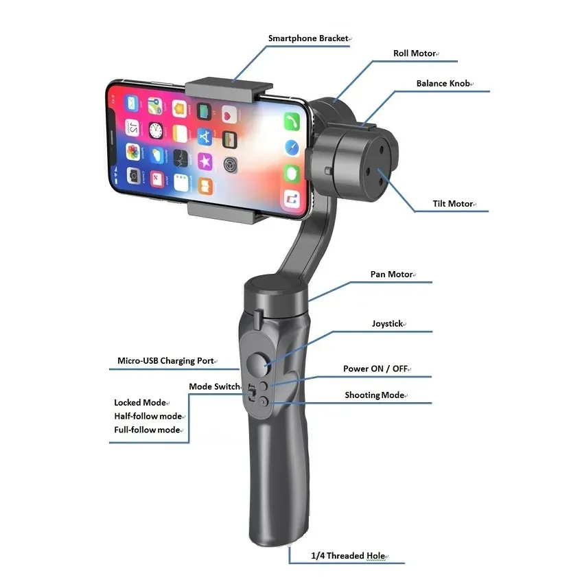 Estabilizador gimbal anti-vibração de 3 eixos Bluetooth para telemóvel