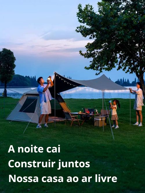 Tenda com toldo integrado para camping ao ar livre, dobrável automaticamente, à prova de chuva, espessada para pernoite, resistente ao sol
