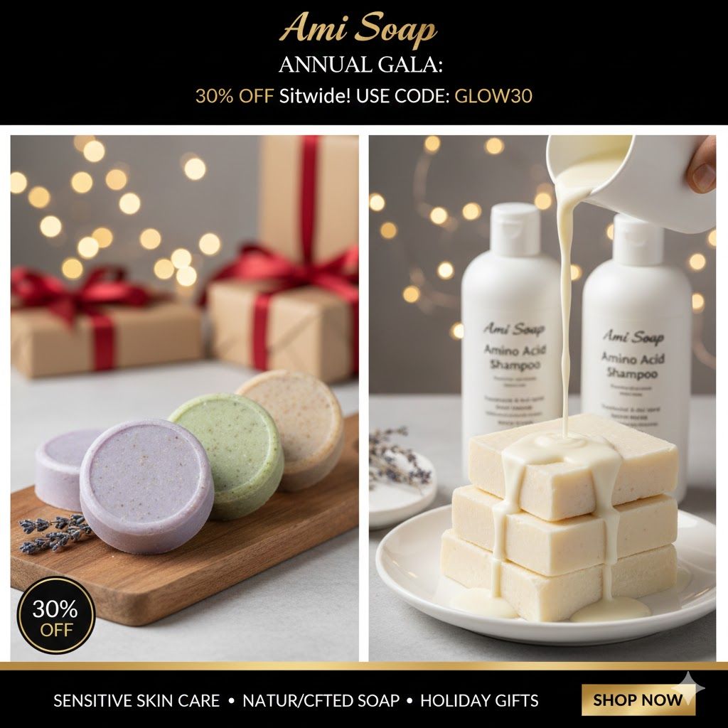 🛁 Ami Soap Annual Gala: 30% OFF Sitewide! Use GLOW30 to Stock Up on Handcrafted Goat Milk Soap Essential for Sensitive Skin