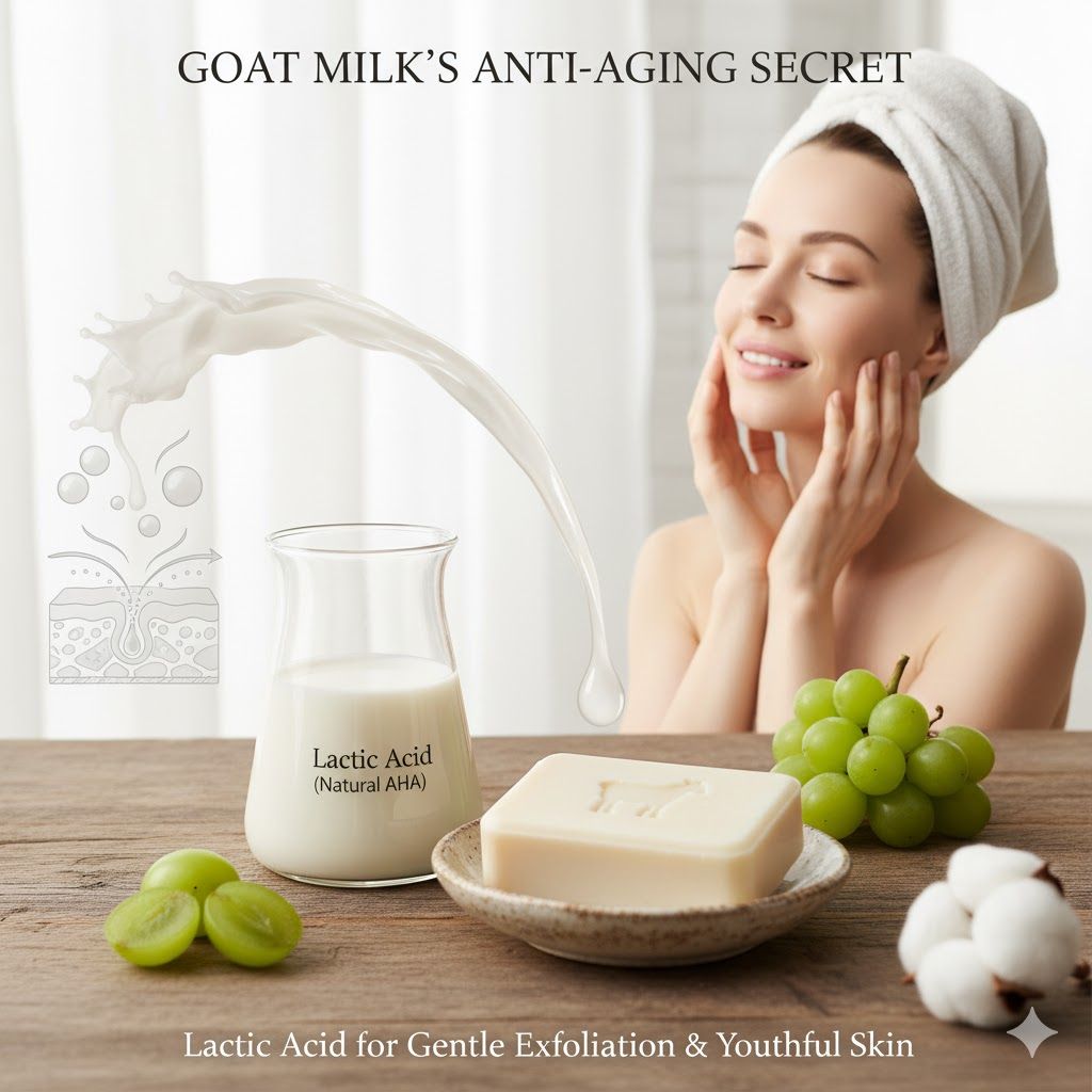 🐐 The Anti-Aging Secret? How the Natural AHA in Goat Milk Gently Exfoliates for a Youthful Glow
