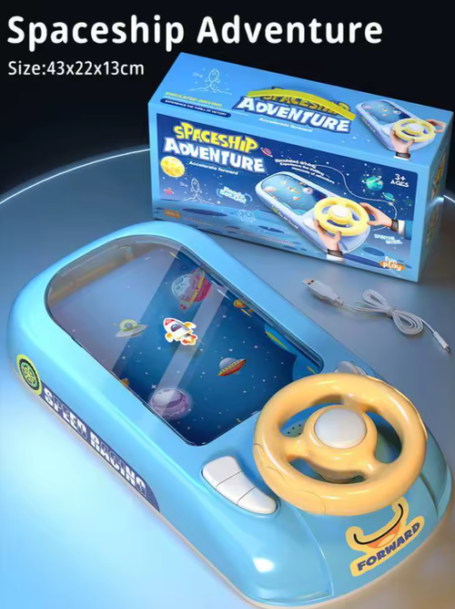 Bestselling children's driving simulation toy, a desktop game console featuring dodging race cars and adventure levels.