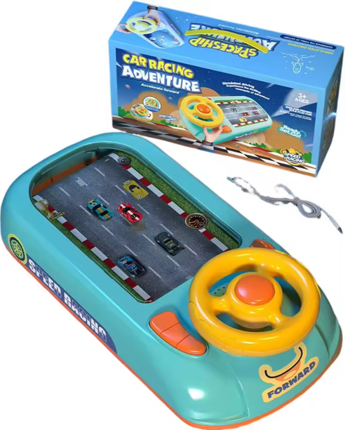 Bestselling children's driving simulation toy, a desktop game console featuring dodging race cars and adventure levels.