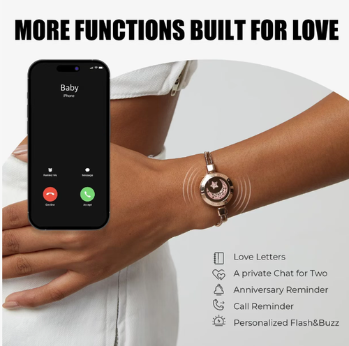 The Sun-Moon Couple intelligent sensor bracelet features a black-gold sun design and a rose-gold star-moon design in pairs. When touched, it triggers a flashing vibration response, conveying thoughts that transcend distances. The textured metal bracelet is versatile and durable, making it a romantic token for distant lovers to interact and for expressing feelings on Valentine's Day. It witnesses every bit of care and commitment in a relationship.