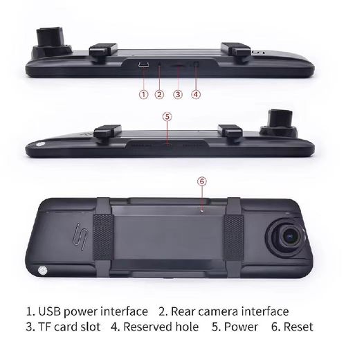 Full-screen streaming rearview mirror-style dashcam with 10-inch IPS high-definition touchscreen. Dual lenses for simultaneous recording in 1080P. Night vision enhancement technology with a 170° wide-angle view to eliminate blind spots. Automatic rearview image switching. 24-hour parking monitoring. Continuous recording without occupying memory. Waterproof, fog-proof, and dust-proof. Ensuring safety for every journey.