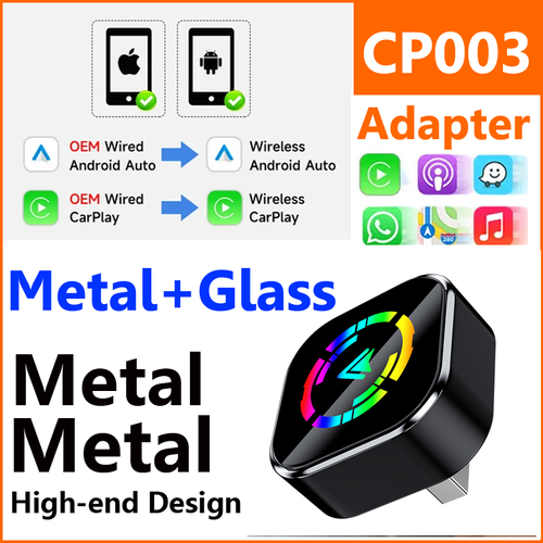 2 in 1 Metal USB Wireless Apple Carplay & Android Auto Adapter CP003 Wired to Wireless
