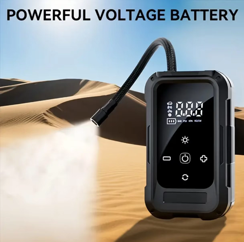 Portable vehicle-mounted wireless inflation pump, with high-definition digital display screen, capable of presetting tire pressure, and automatically stops when fully inflated. Supports dual power supply of lithium battery wireless and vehicle cigarette lighter, comes with a built-in lighting lamp, can be paired with multiple air nozzles, suitable for use in cars, balls, and inflatable products. Comes with a storage bag, suitable for emergency inflation during driving.