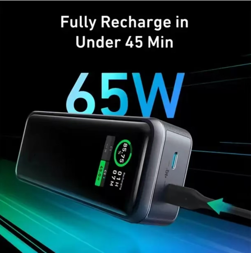 This 65W two-in-one fast-charging portable battery, with its built-in charger, high-power fast charging and portable design, solves all the problems of charging during travel. It is both a wall charger and a portable power bank, allowing you to say goodbye to the anxiety of cables and sockets, and charging your devices anytime and anywhere. Let you say goodbye to the worries of cables and sockets, and recharge your devices anytime and anywhere.