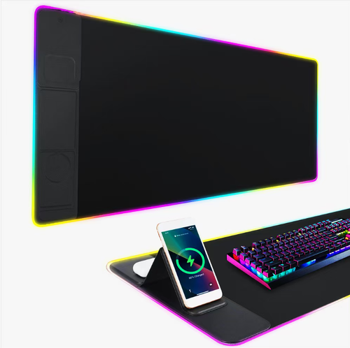 This 3-in-1 wireless charging RGB mouse pad is a lifesaver for your desktop: It has two wireless charging zones that support Qi devices, an 80×40cm oversized size providing smooth support, and RGB lighting effects with multiple modes for touch control. It's plug-and-play and suitable for gaming, office work, and dormitories, making your desktop free from tangled wires and creating a full-on atmosphere. Say goodbye to the annoyance of tangled charging cables.