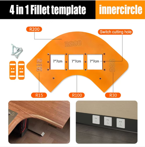 4-in-1 Arc Template, DIY Round Corner Cutting Tool for Woodworkers. Thickened board prevents slipping, dual retaining clips ensure stable fixation. Even beginners can cut out regular round corners. It can also be used for opening square holes and positioning sockets. Suitable for DIY home improvement projects. Say goodbye to sharp edges on furniture corners. The appearance level will be instantly elevated with a sense of sophistication!
