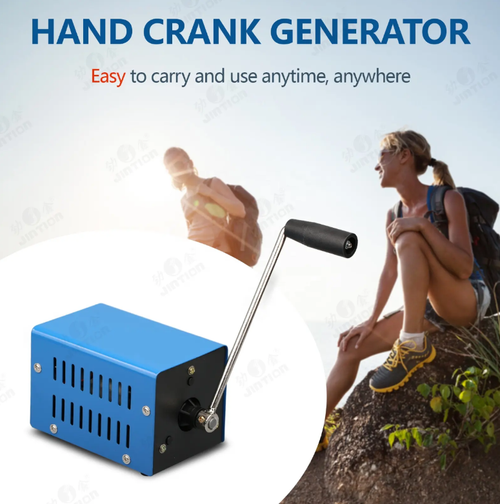 Hand-cranked generator, an emergency power replenishment device, generating electricity with the handle, direct charging via USB, external bulb lighting, suitable for emergency power usage scenarios such as outdoors, night markets, and power outages. The body is compact and portable, with a durable metal casing, a non-slip handle for ease of use, adaptable to various scenarios, practical and reliable.